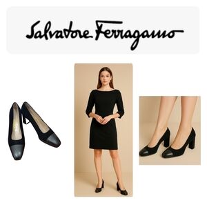 SALVATORE FERRAGAMO Heels Pumps Black Suede Leather Size 7.5 A